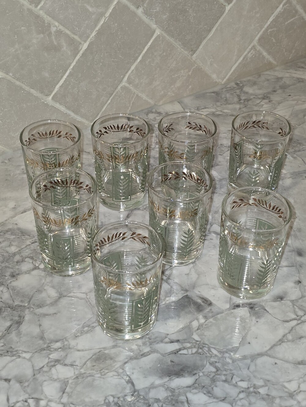 Vintage Mid Century Dominion Glasses 8 Green Wheat Juice Cups Bar Candle Holder